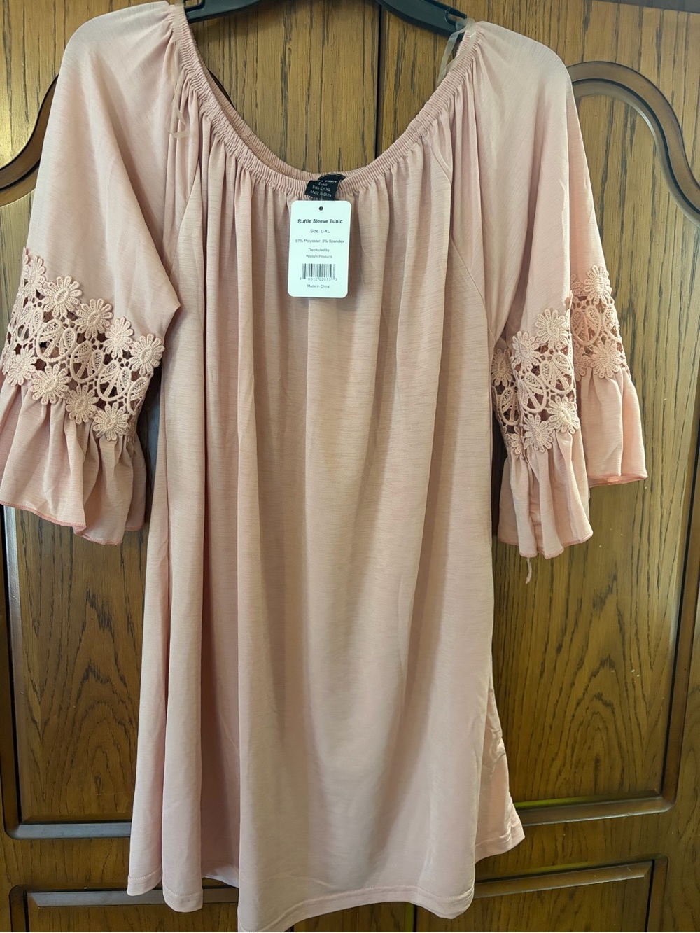 WinWin Blush Pink Floral Lace Bell Sleeve Tunic
